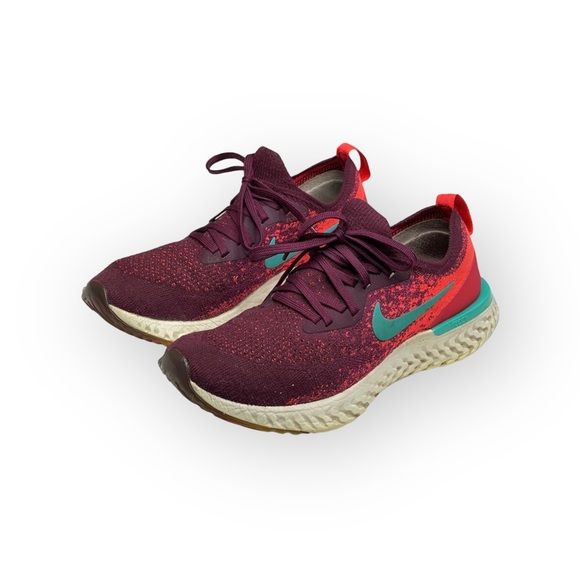 Nike ✔︎ Epic React Flyknit Running Shoes Sneakers ✔︎ Bordeaux Hyper Jade ✔︎ 7.5M - Picture 7 of 16